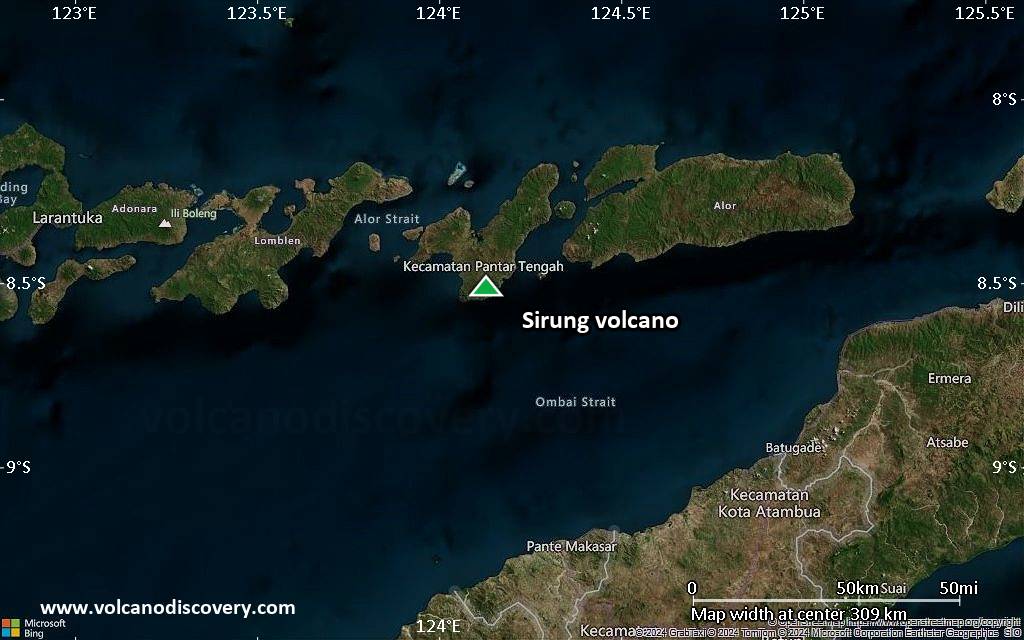 Satellite/aerial-type map of Sirung volcano (local scale medium)