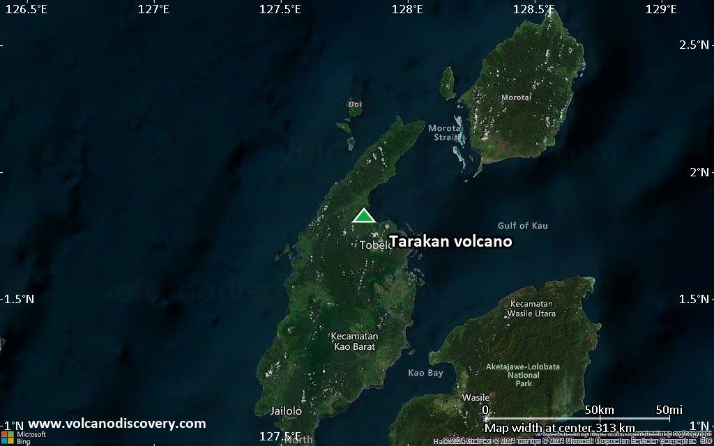 Satellite/aerial-type map of Tarakan volcano (local scale medium)