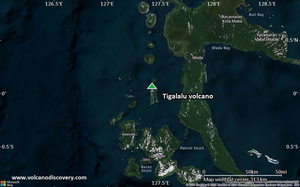 Satellite/aerial-type map of Tigalalu volcano (local scale medium)
