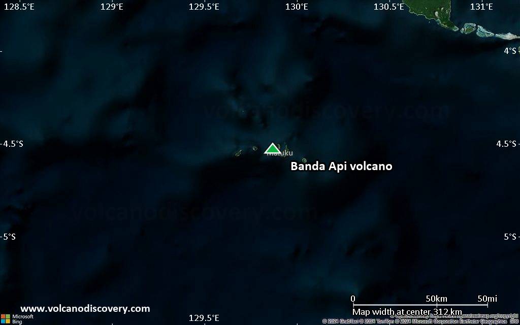 Satellite/aerial-type map of Banda Api volcano (local scale medium)
