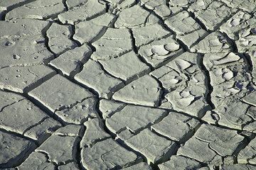 Dried surface cracks at a hydrothermal mud pond (Photo: Tom Pfeiffer)