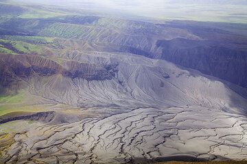 Les chutes de cendres résultant des éruptions des dernières semaines ont été concentrées dans un secteur à l'ouest du volcan en fonction des vents dominants d'est. Une grande partie de la végétation sur les parois de la vallée du Rift et au-delà est morte. (Photo: Tom Pfeiffer)