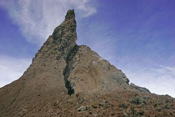 The same hornito seen more from the east, showing the cut by the collapse.  (Photo: Tom Pfeiffer)