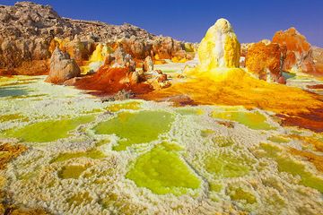 Grüne Salzteiche und kleine Geysire in Dallol, Nordäthiopien (Danakil-Wüste) (Photo: Tom Pfeiffer)