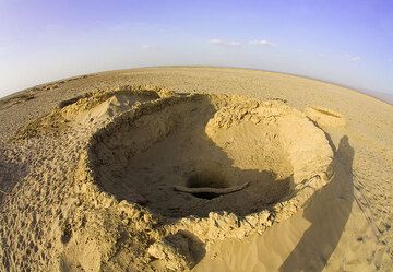 Ein Brunnen im flachen Sandbett der Wüste (Photo: Tom Pfeiffer)