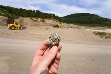 Ein Hauyn-Kristall aus den Bimssschichten der Laacher See Eruption um 9900 v.Chr. (Photo: Tobias Schorr)