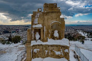 The famous ancient Greek mausoleum and monument, dedicated to Gaius Julius Antiochus Epiphanes Philopappos opposite to the Acropolis hill in Athens. (Photo: Tobias Schorr)