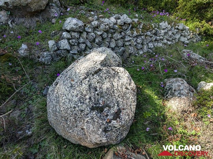 A volcanic bomb at the western part of the Makrylongos valley on Methana. (Photo: Tobias Schorr)