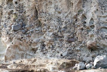 Block and ash flow pyroclastic deposit, possibly from Profitis Ilias, near Emborio (Photo: Tom Pfeiffer)