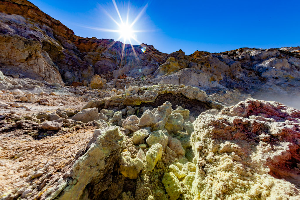 A sulphur fumarole inside the Polyvotis crater on Nisyros island. (Photo: Tobias Schorr)