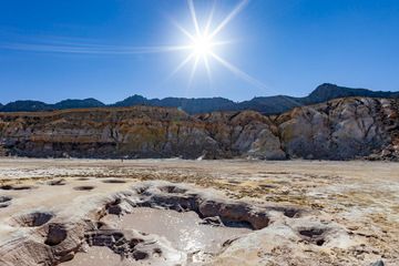 Boiling mud pools in the crater of Stefanos on Nisyros island. (Photo: Tobias Schorr)