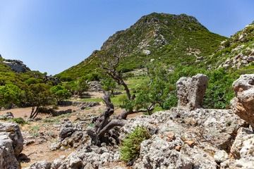 Der minoische Heiligtumsfelsen und der Lavadom von Profitis Ilias. (Photo: Tobias Schorr)