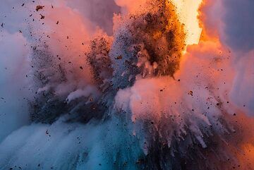 3 explosions starting at the contact of the fire hose with the sea. (Photo: Tom Pfeiffer)
