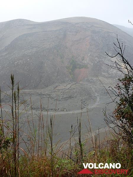 Tag 6: Blick vom Kraterrand des Kilauea Iki auf den Schlacken- und Spritzkegel Pu´u Pua´i (sprudelnder Hügel), von wo aus die Lavafontänen durch einen Schlot ausbrachen, der heute der rotbraune Hohlraum an der Basis ist (Photo: Ingrid Smet)