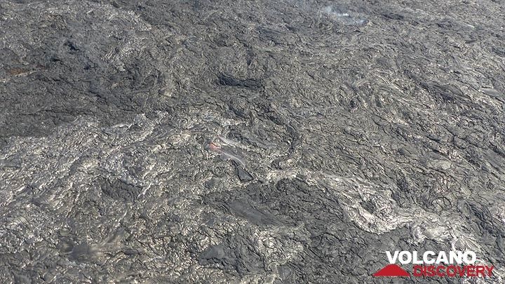 Extension day 3: We´re in luck! Amidst the glistening silver coat of fresh lava flow crusts we spot some red hot lava moving down the slope (Photo: Steven Van den Berge / Lana Van Heghe)