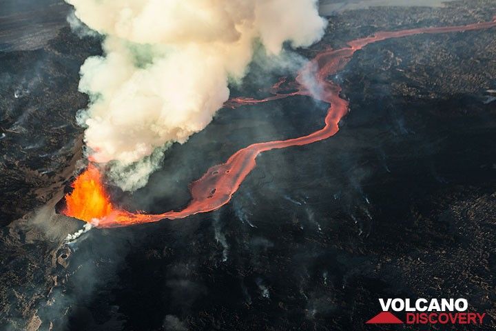 A river of lava snakes from the main vent. (Photo: Tom Pfeiffer)