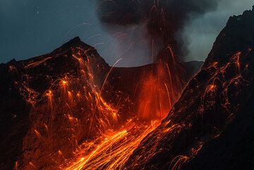 Rising ash plume at the end of a stronger eruption. (Photo: Tom Pfeiffer)