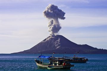 The erupting volcano Anak Krakatau seen from Rakata island. July 2009. (Photo: Tobias Schorr)
