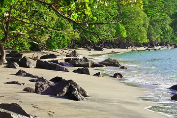 The beach of Rakata island with blocks of rocks, that were flying around at the historic eruption of Krakatau volcano. (Photo: Tobias Schorr)