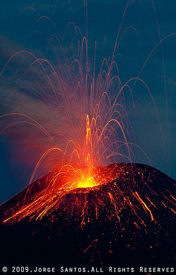 Bright strombolian eruption from Krakatau in moonlight. (Photo: Jorge Santos)