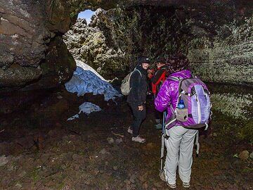Ice left from last winter in the grotta del lampioni. (Photo: Tobias Schorr)