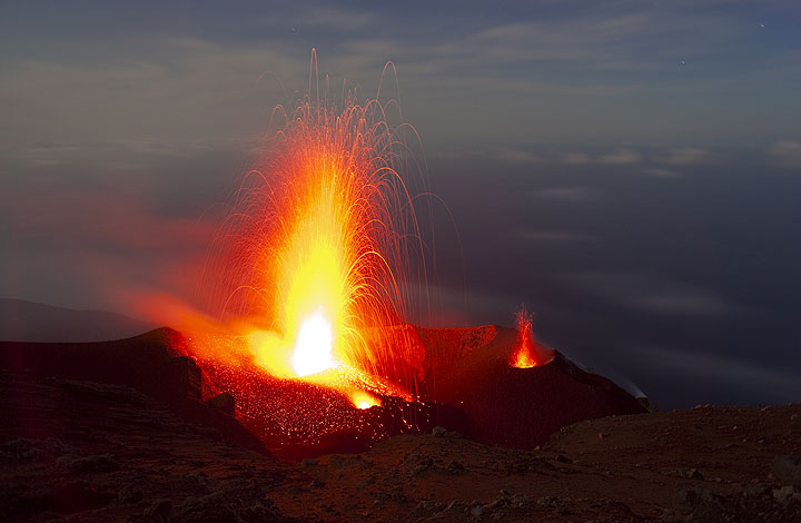 Photo of the Week: Strong eruption from NW vent and a small eruption from the NE vent (r).