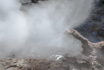 An eruption of the "Big Geyser" ejects jets of steam and water to about 10 meters height. (Photo: Tom Pfeiffer)