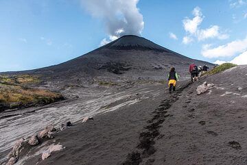 Much of the ground is covered by a thick layer of black sand, which is the deposit from the decade-long, ongoing eruption of the volcano with intermittent mild to moderate explosions. (Photo: Tom Pfeiffer)