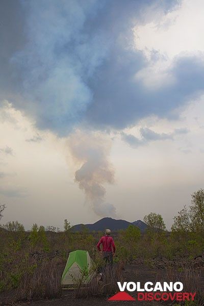 Watching the tall steam column rise above the active eastern vent. (Photo: Tom Pfeiffer)