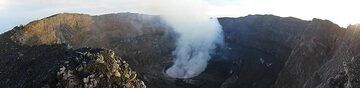 Panorama of Nyiragongo´s summit caldera in the early morning light of 8 June 2017, looking towards the northwest. (Photo: Ingrid Smet)