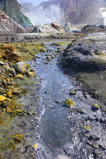 Petite rivière provenant du cratère de White Island (Photo: Tom Pfeiffer)