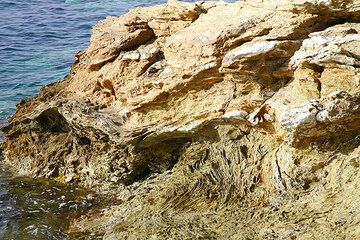 Folded schists (phylittes) at Plaka, part of the pre-volcanic basement rocks (Photo: Tom Pfeiffer)