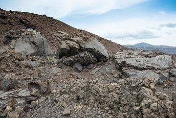 A giant bomb spit into 3 parts on impact about 300 m from the crater rim. (Photo: Tom Pfeiffer)