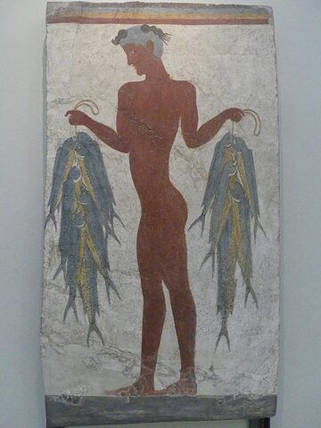 The famous wall painting of a young fisherman with his catch of the day, at the Museum of Prehistoric Thera. (Photo: Ingrid Smet)