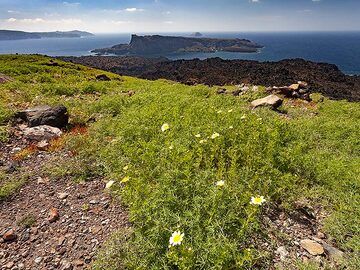 Vue vers le volcan de l'île de Palia Kameni. Santorin, mars 2019. (Photo: Tobias Schorr)