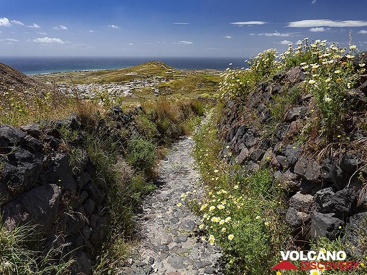 Le sentier de randonnée menant au village d'Emporio sur l'île de Santorin. (Photo: Tobias Schorr)