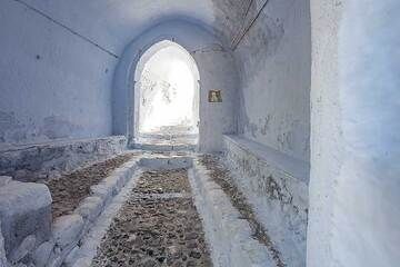 Le hall d'entrée du château de Pyrgos à Santorin. (Photo: Tobias Schorr)