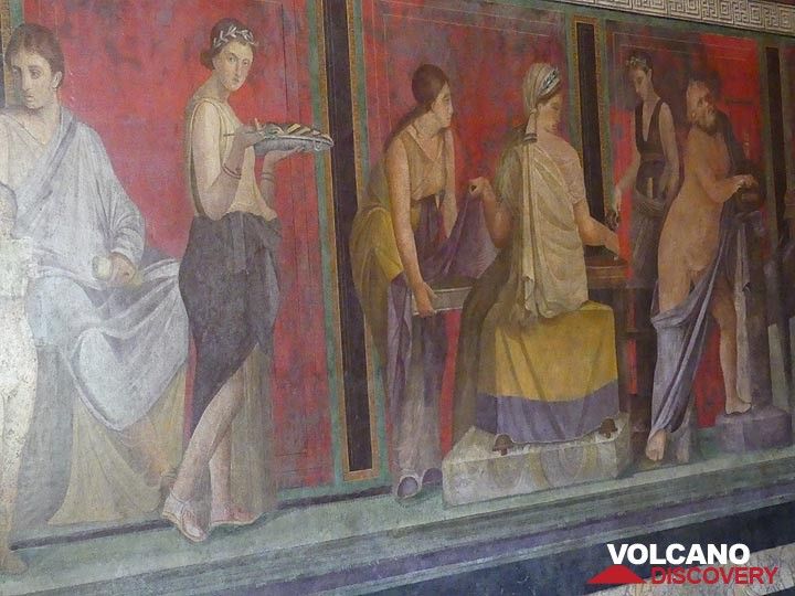 Die atemberaubenden Fresken, für die die Villa dei Misteri, eine Vorstadtvilla am Stadtrand von Pompeji, weltberühmt ist. (Photo: Ingrid Smet)