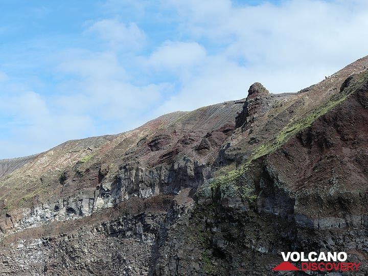 A colorful range of volcanic deposits has built up the crater rim of Vesuvius' active vent throughout the volcano's recent eruptive history. (Photo: Ingrid Smet)