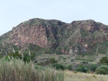 Querschnitt eines dicken Lavastroms auf der Insel Vulcano, der die radial angeordneten Abkühlungsfugen zeigt. (Photo: Ingrid Smet)