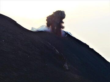 ... and which has frequent explosions throwing out dark grey ash clouds as well as red hot lava spatter! (Photo: Ingrid Smet)