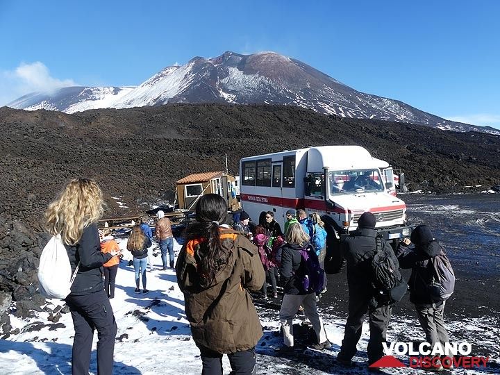 From there we take a special motorized bus-like vehicle that takes us up to about 3000 masl, the plateau on top of which the 4 summit craters of Mt Etna rise another 300 m higher. (Photo: Ingrid Smet)