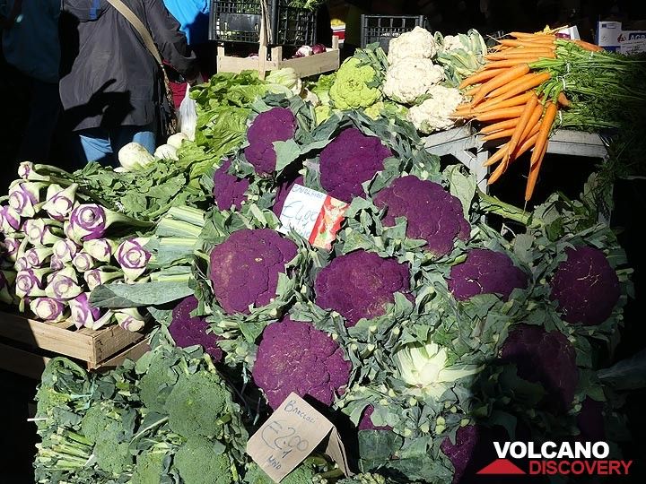 Colourful local produce grown on the fertile volcanic soils of Mt Etna. (Photo: Ingrid Smet)