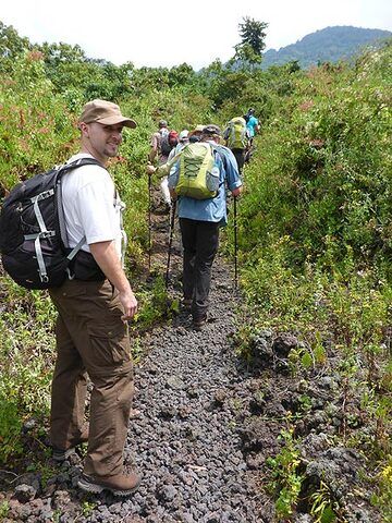 Day 3 - As vegetation gets more scarce we follow the path on loose lava material from old eruptions (Photo: Ingrid Smet)