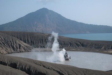 Rakata Island in the background with the erupting crater lake in the center of image. (Photo: AndreyNikiforov)