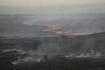 The lava flow field from Kimanura's eastern vent during the expedition to Nyamuragira volcano 22-25 Jan 2012 (Photo: Gilles)