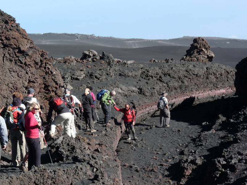 Our group during one of the Etna hikes, walking in a lava channel from a 2002 eruption, 29 October 2013 (Photo: Ingrid)