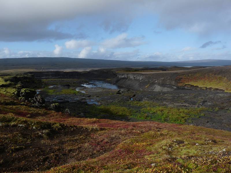 Autumn colours around a river valley carved into basaltic flows near Hrauneyjalón, southern boundary of the Icelandic Highlands (12 Septmeber 2014) (Photo: Ingrid)