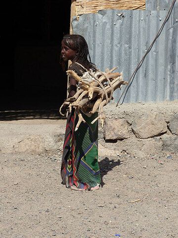 JOUR 3 : De Logia au lac salé d'Afrera - Fille Afar locale transportant du bois collecté (Photo: Ingrid)