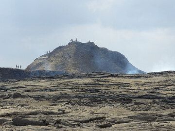 DAYS 5-6-7: Erta Ale - The small hill, a remnant of older volcanic deposits, is a convenient look-out for the active lava lake. (Photo: Ingrid)